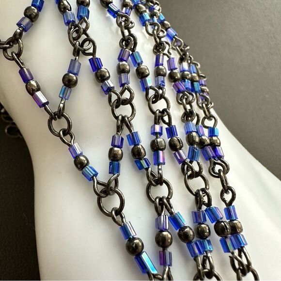 Kundan Hand Chain Slave Ring Bracelet Made In India Blue Bead - New - Picture 3 of 4